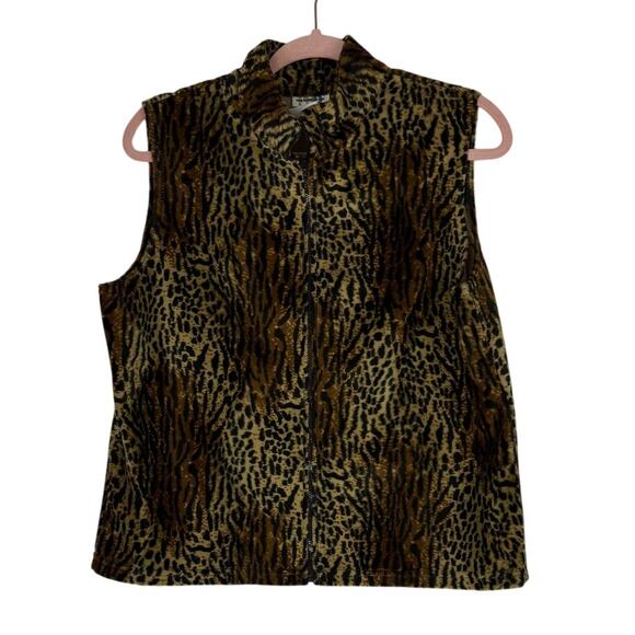 Paul Harris Design Brown Black Leopard Faux Short Fur Chic Zip Up Vest Size L - Picture 1 of 8